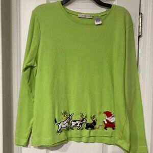 Green long sleeve Christmas top. Marisa Christina Brand. Size Large. Never worn